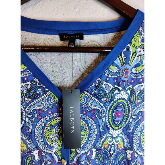 Talbots Blue Floral Paisley Printed V-Neck Long Sleeve Knit Top Size XS NWT - Picture 4 of 8